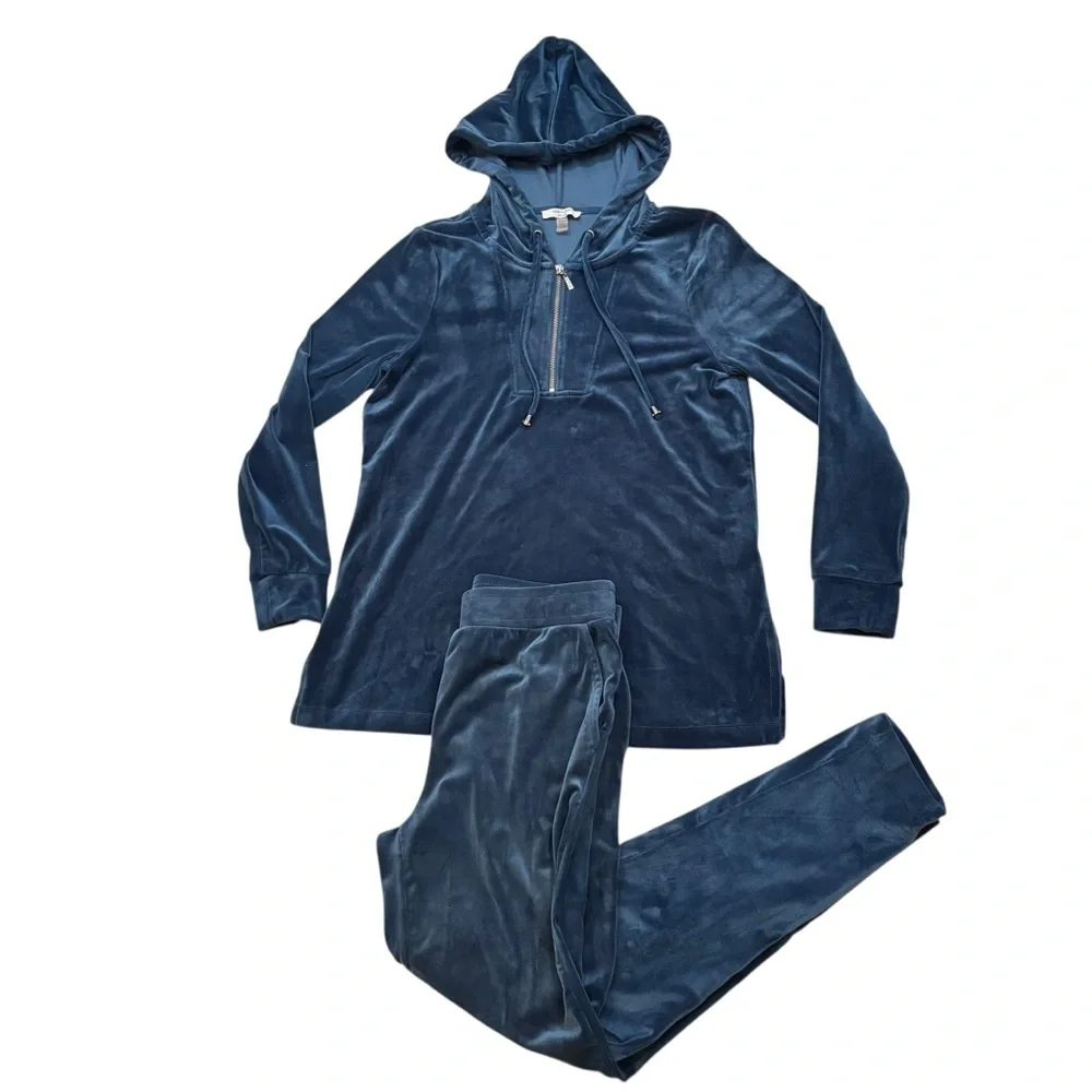 Ladies Cable & Gauge Women's Quarter Zip Hoodie And Pant Velour Matching Set Med